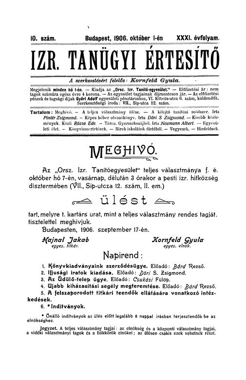 Izraelita Tan&uuml;gyi &Eacute;rtes&iacute;tő