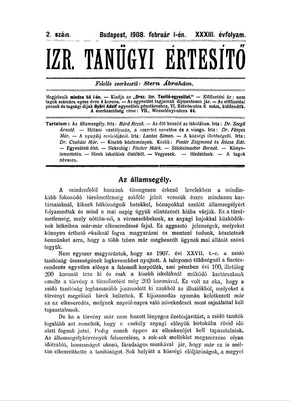 Izraelita Tan&uuml;gyi &Eacute;rtes&iacute;tő