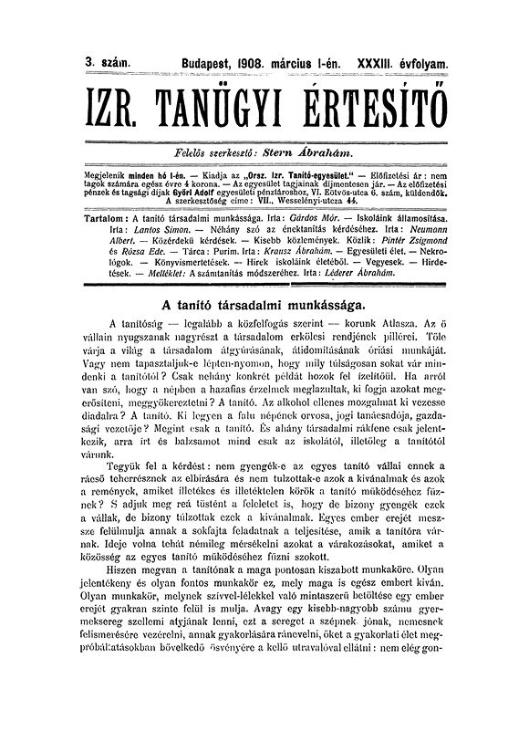 Izraelita Tan&uuml;gyi &Eacute;rtes&iacute;tő