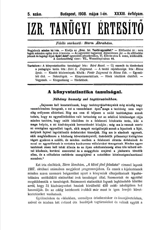 Izraelita Tan&uuml;gyi &Eacute;rtes&iacute;tő