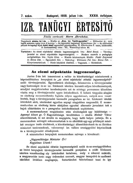 Izraelita Tan&uuml;gyi &Eacute;rtes&iacute;tő