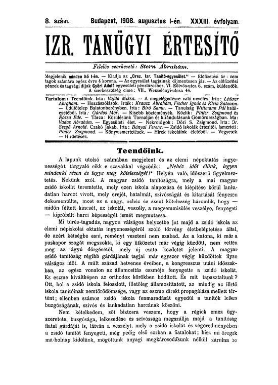 Izraelita Tan&uuml;gyi &Eacute;rtes&iacute;tő