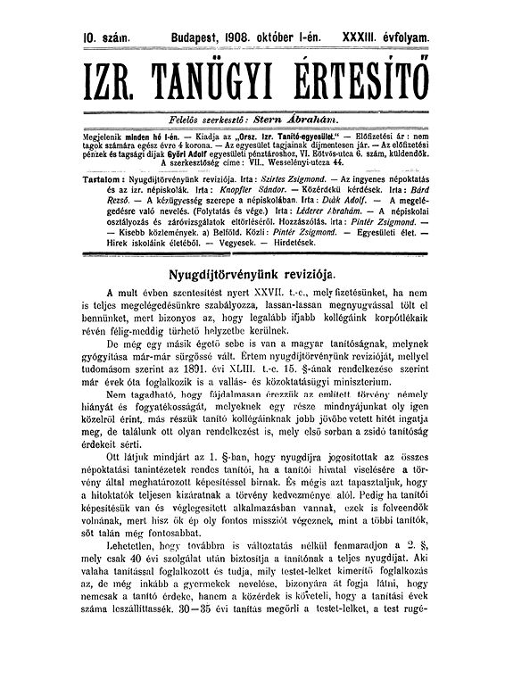 Izraelita Tan&uuml;gyi &Eacute;rtes&iacute;tő