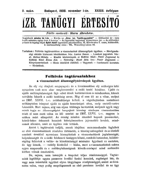 Izraelita Tan&uuml;gyi &Eacute;rtes&iacute;tő