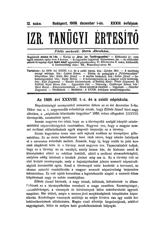 Izraelita Tan&uuml;gyi &Eacute;rtes&iacute;tő