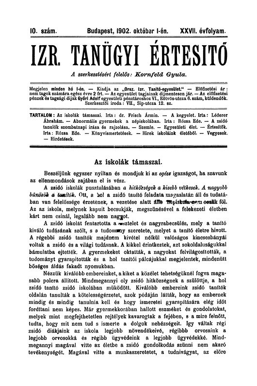 Izraelita Tan&uuml;gyi &Eacute;rtes&iacute;tő