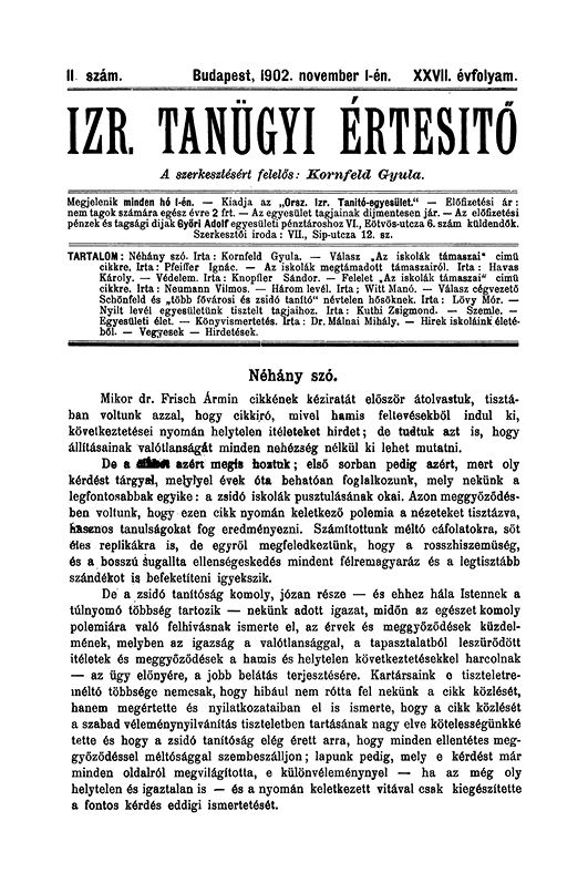 Izraelita Tan&uuml;gyi &Eacute;rtes&iacute;tő