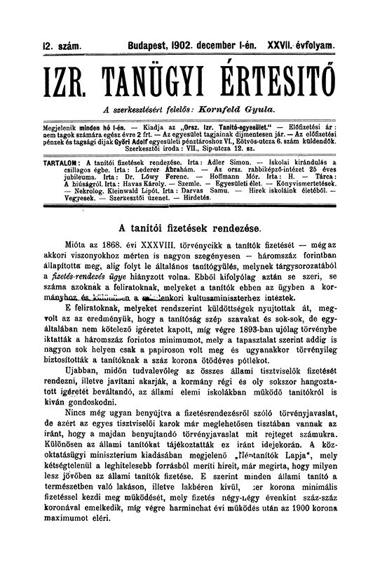 Izraelita Tanügyi Értesítő Izraelita Tanügyi Értesítő