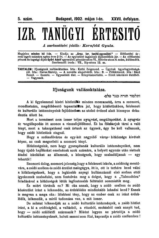 Izraelita Tan&uuml;gyi &Eacute;rtes&iacute;tő