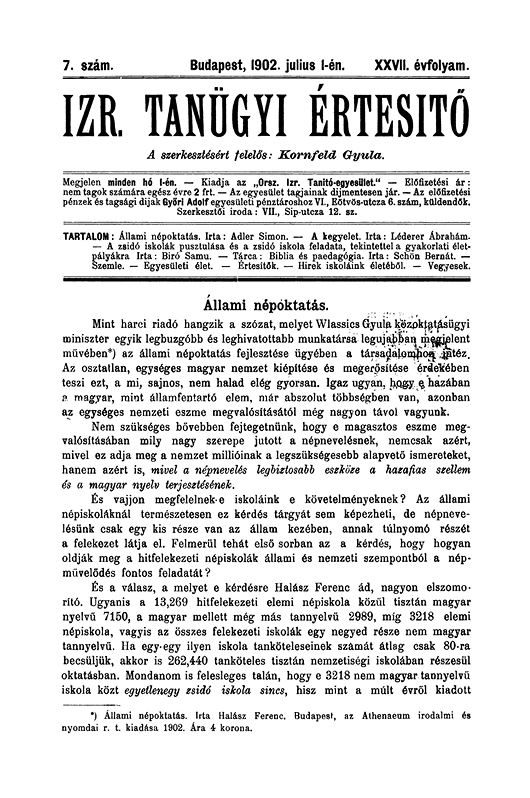 Izraelita Tanügyi Értesítő Izraelita Tanügyi Értesítő