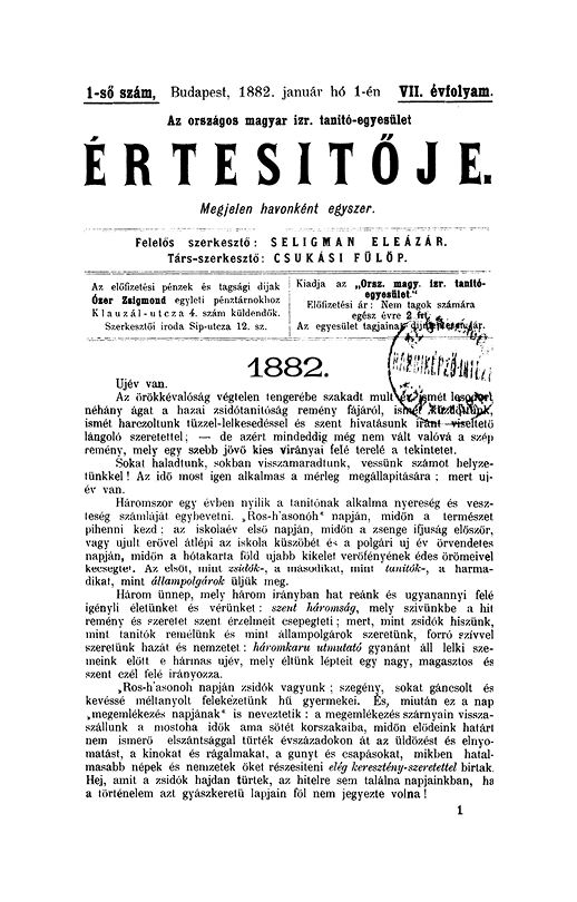 A Magyar Izraelita Orsz&aacute;gos Tan&iacute;t&oacute;-Egylet &eacute;rtes&iacute;tője