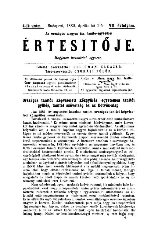 A Magyar Izraelita Orsz&aacute;gos Tan&iacute;t&oacute;-Egylet &eacute;rtes&iacute;tője