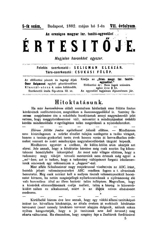 A Magyar Izraelita Orsz&aacute;gos Tan&iacute;t&oacute;-Egylet &eacute;rtes&iacute;tője