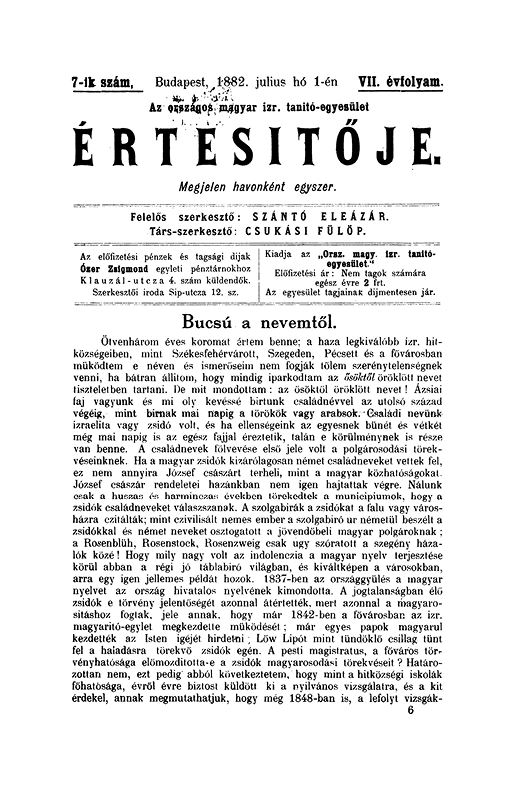 A Magyar Izraelita Orsz&aacute;gos Tan&iacute;t&oacute;-Egylet &eacute;rtes&iacute;tője