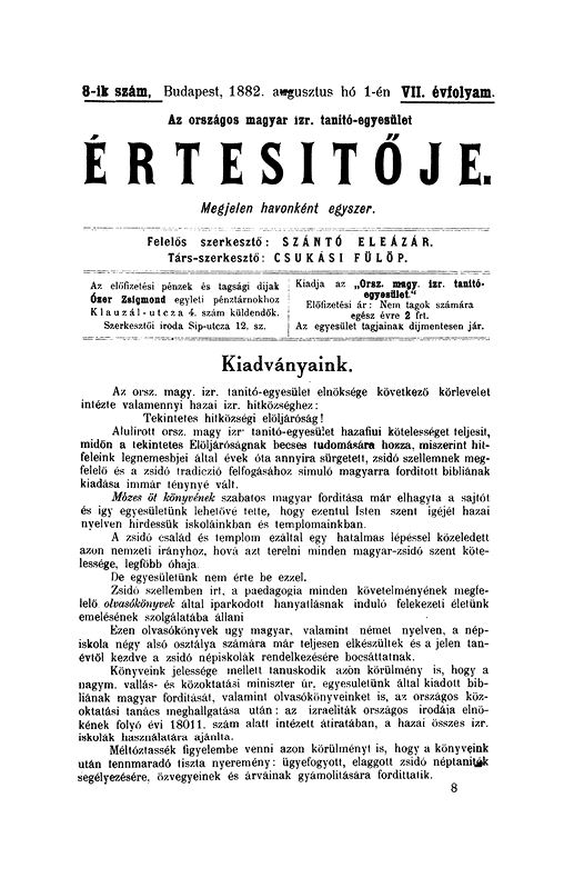 A Magyar Izraelita Orsz&aacute;gos Tan&iacute;t&oacute;-Egylet &eacute;rtes&iacute;tője