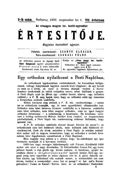 A Magyar Izraelita Orsz&aacute;gos Tan&iacute;t&oacute;-Egylet &eacute;rtes&iacute;tője