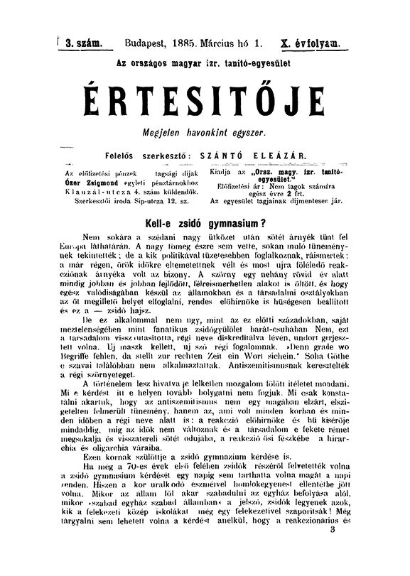 A Magyar Izraelita Orsz&aacute;gos Tan&iacute;t&oacute;-Egylet &eacute;rtes&iacute;tője