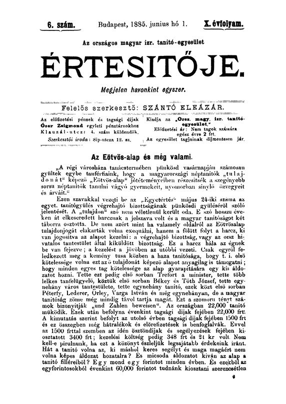 A Magyar Izraelita Orsz&aacute;gos Tan&iacute;t&oacute;-Egylet &eacute;rtes&iacute;tője
