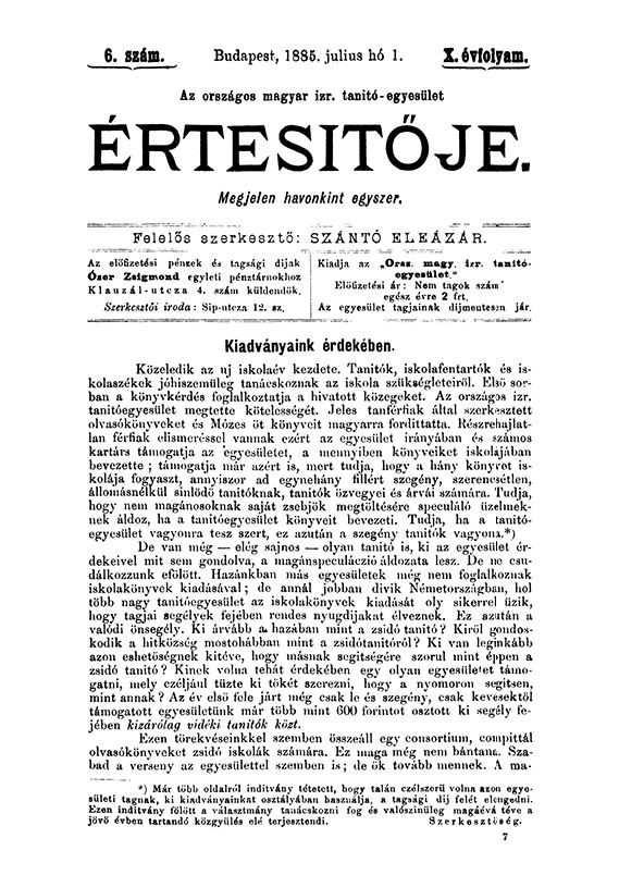 A Magyar Izraelita Orsz&aacute;gos Tan&iacute;t&oacute;-Egylet &eacute;rtes&iacute;tője