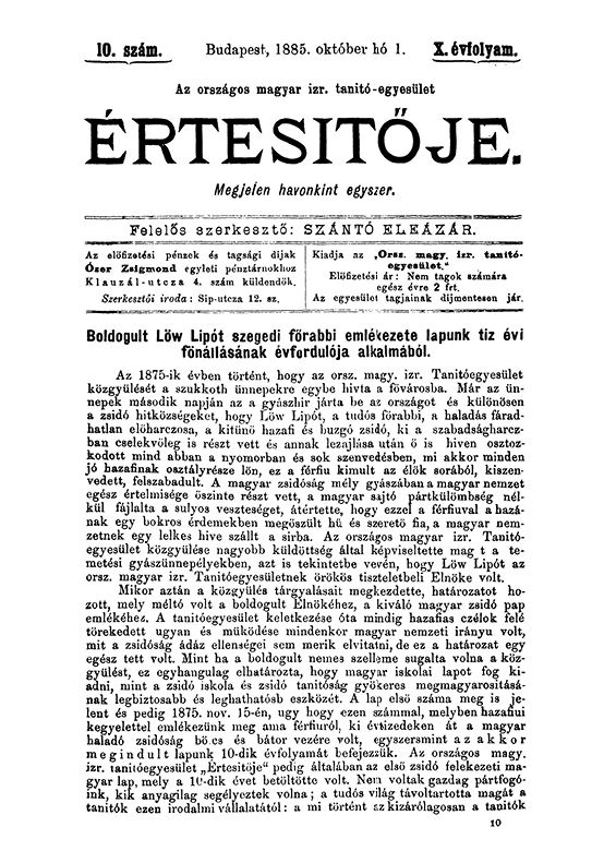 A Magyar Izraelita Orsz&aacute;gos Tan&iacute;t&oacute;-Egylet &eacute;rtes&iacute;tője