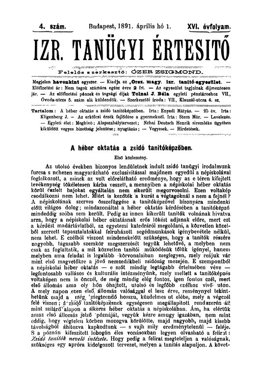 Izraelita Tan&uuml;gyi &Eacute;rtes&iacute;tő