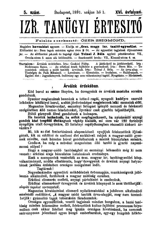 Izraelita Tan&uuml;gyi &Eacute;rtes&iacute;tő