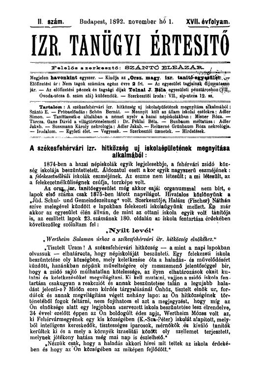 Izraelita Tan&uuml;gyi &Eacute;rtes&iacute;tő
