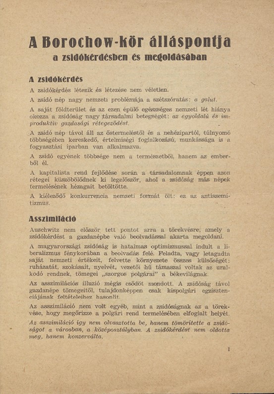 A Borochow-k&ouml;r &aacute;ll&aacute;spontja a zsid&oacute;k&eacute;rd&eacute;sben &eacute;s megold&aacute;s&aacute;ban