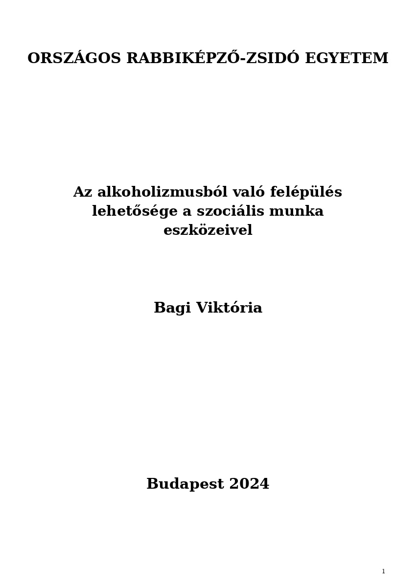 Az alkoholizmusb&oacute;l val&oacute; fel&eacute;p&uuml;l&eacute;s lehetős&eacute;ge a szoci&aacute;lis munka eszk&ouml;zeivel