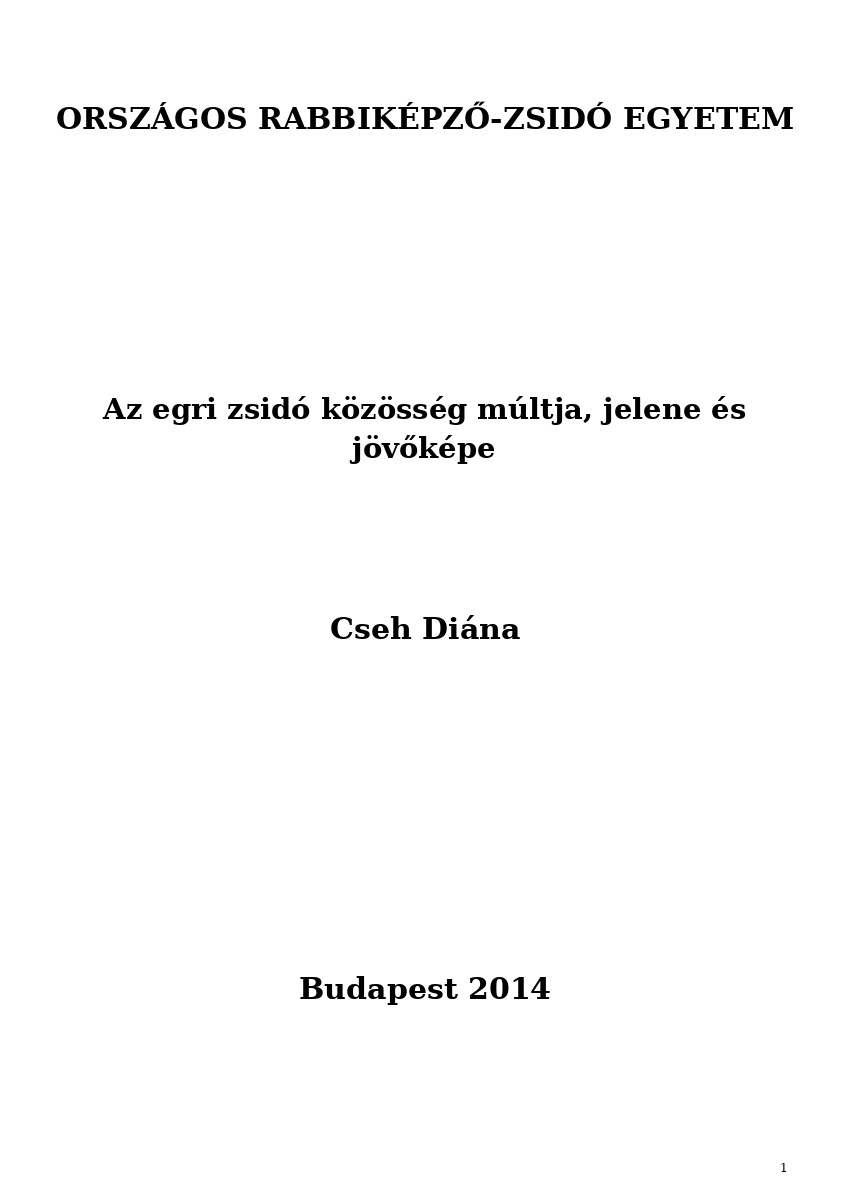 Az egri zsid&oacute; k&ouml;z&ouml;ss&eacute;g m&uacute;ltja, jelene &eacute;s j&ouml;vők&eacute;pe