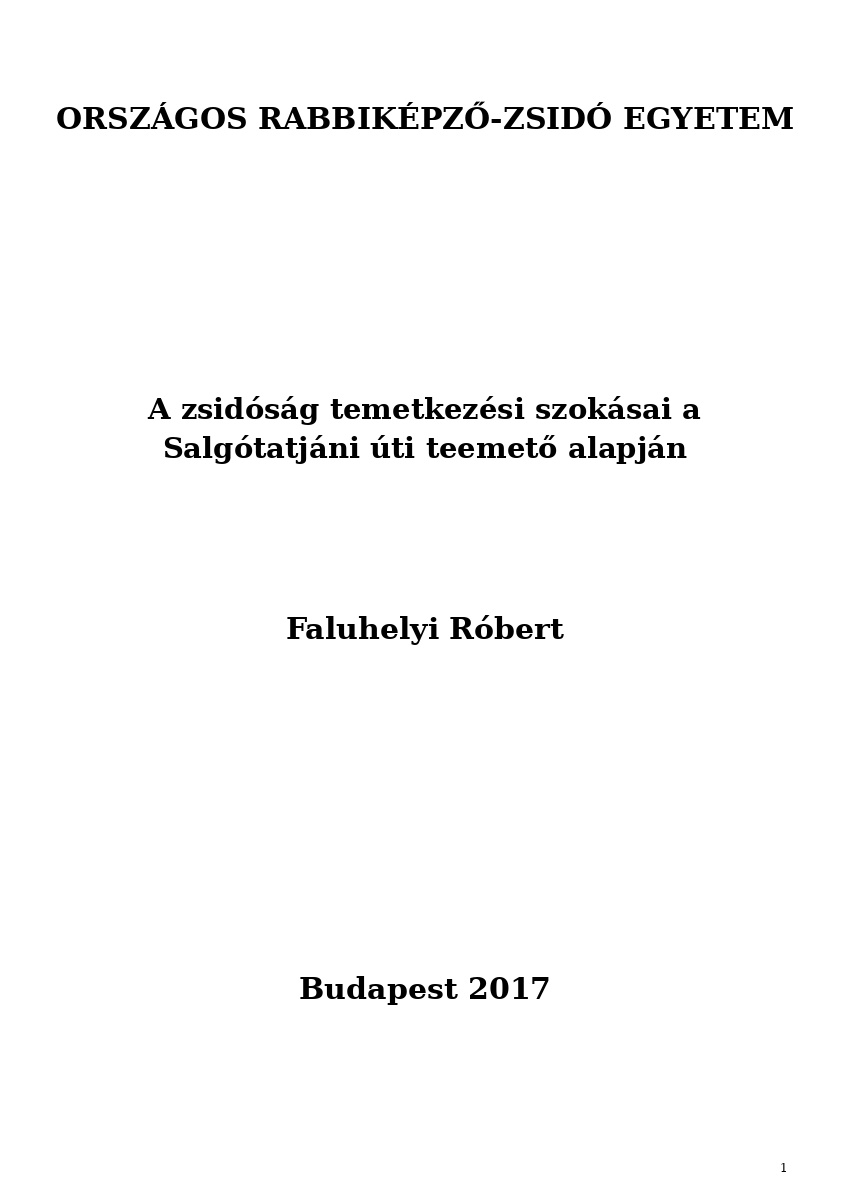 A zsid&oacute;s&aacute;g temetkez&eacute;si szok&aacute;sai a Salg&oacute;tatj&aacute;ni &uacute;ti teemető alapj&aacute;n