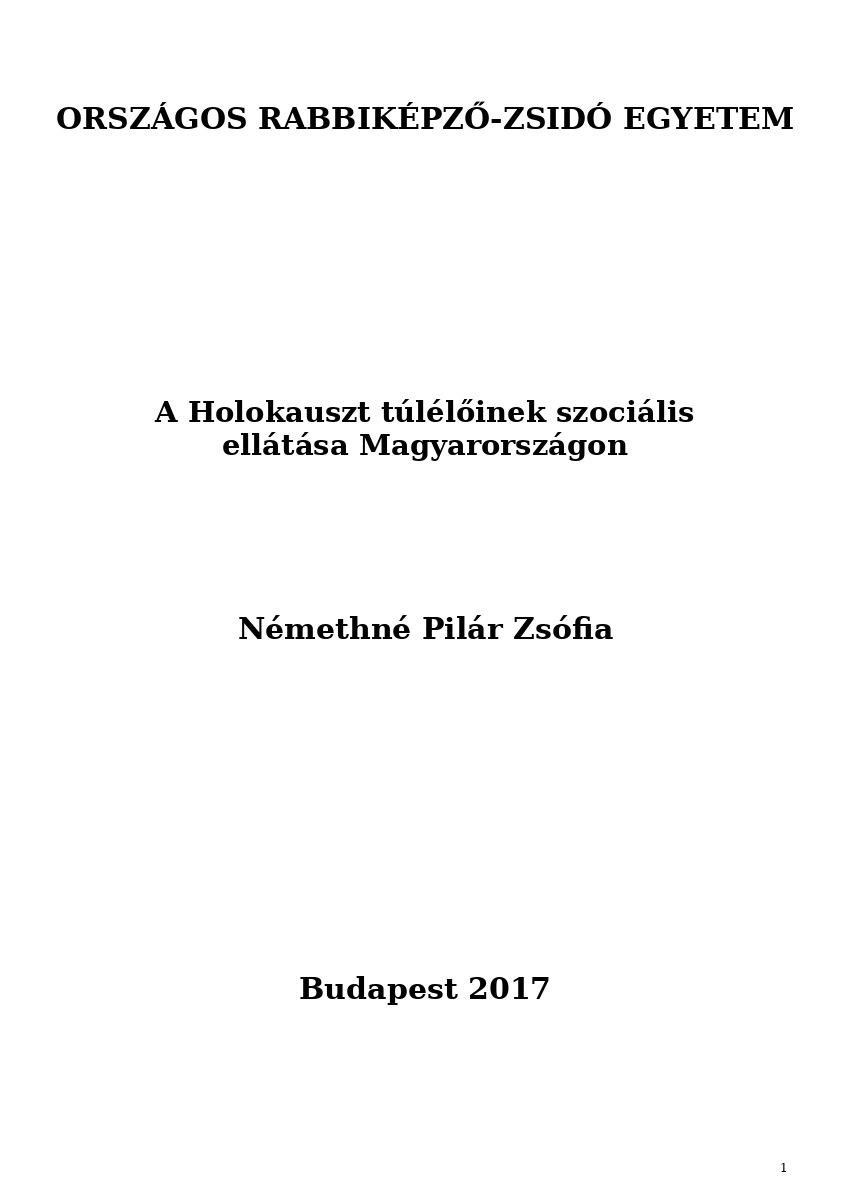 A Holokauszt t&uacute;l&eacute;lőinek szoci&aacute;lis ell&aacute;t&aacute;sa Magyarorsz&aacute;gon