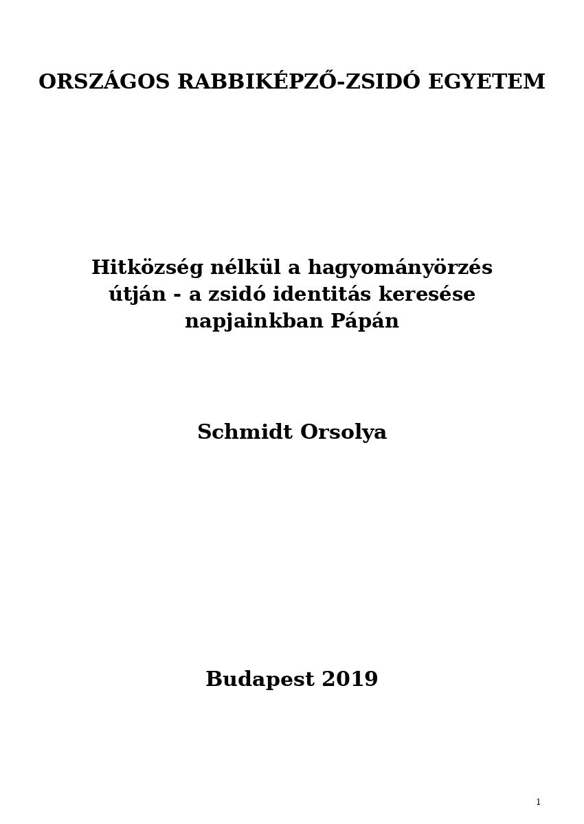 Hitközség nélkül a hagyományörzés útján - a zsidó identitás keresése napjainkban Pápán Hitközség nélkül a hagyományörzés útján - a zsidó identitás keresése napjainkban Pápán