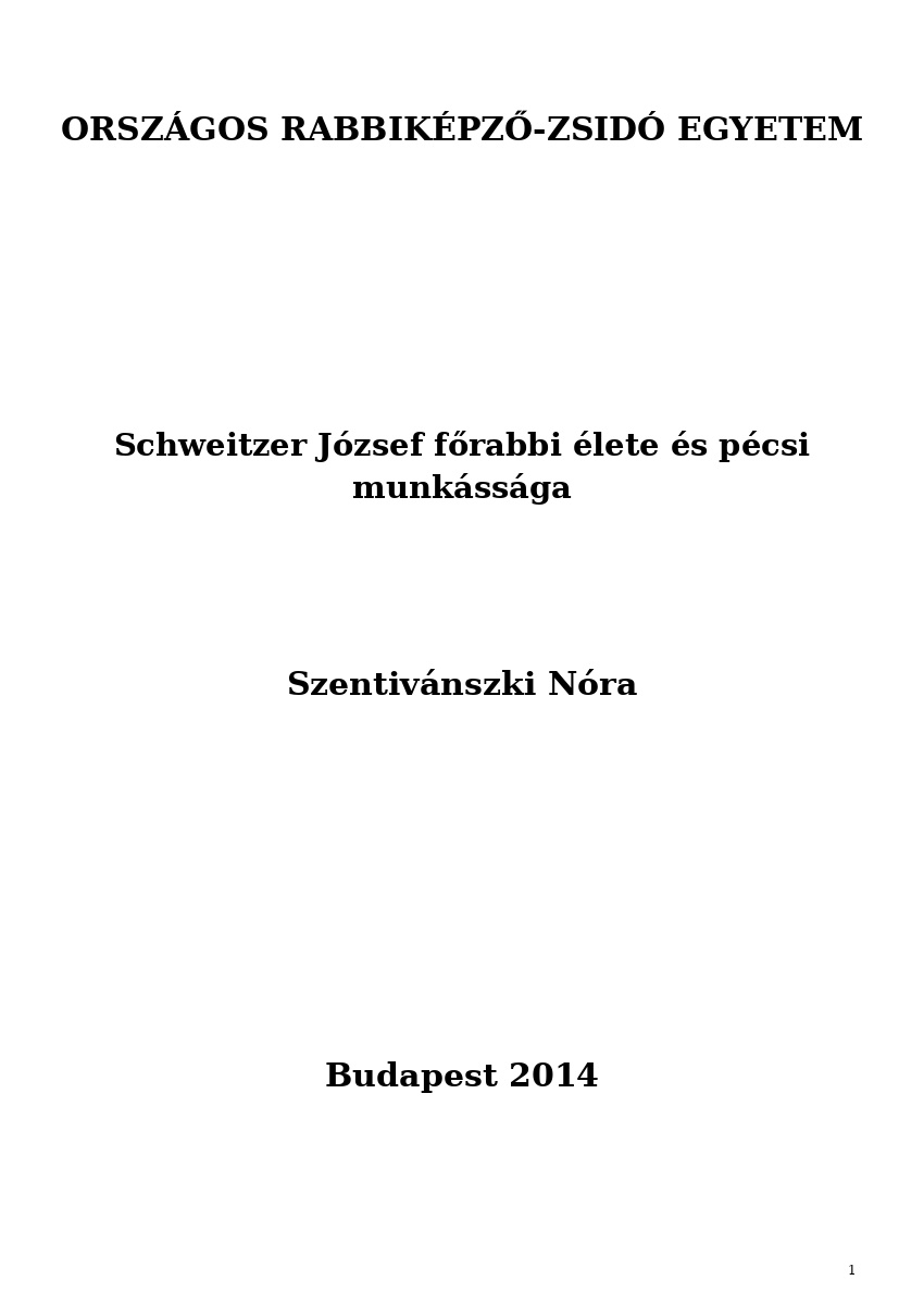 Schweitzer J&oacute;zsef főrabbi &eacute;lete &eacute;s p&eacute;csi munk&aacute;ss&aacute;ga