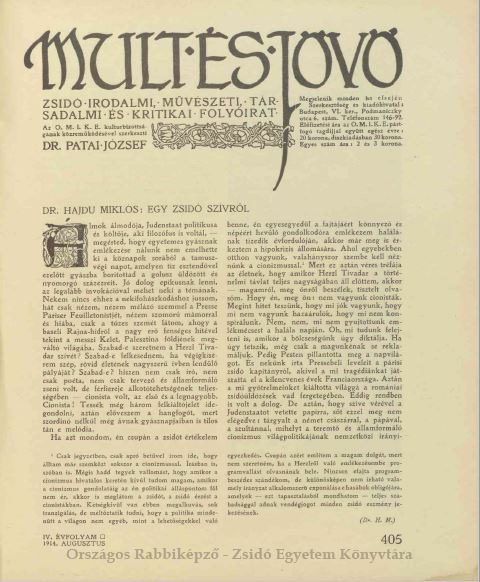 Mult &eacute;s J&ouml;vő 4. &eacute;vf. (1914. augusztus)