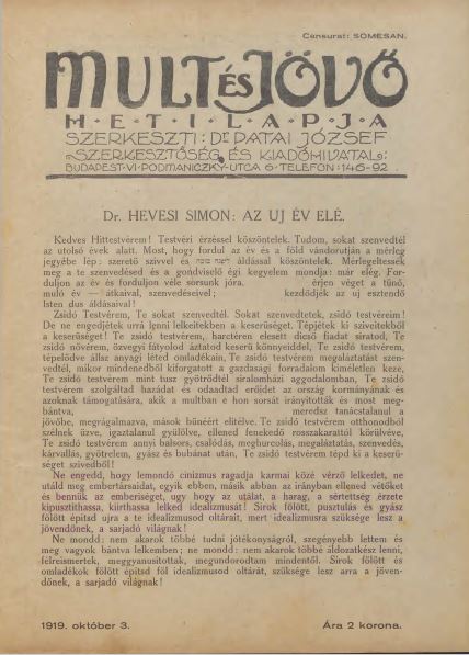 Mult &eacute;s J&ouml;vő 9. &eacute;vf. (1919. okt&oacute;ber)