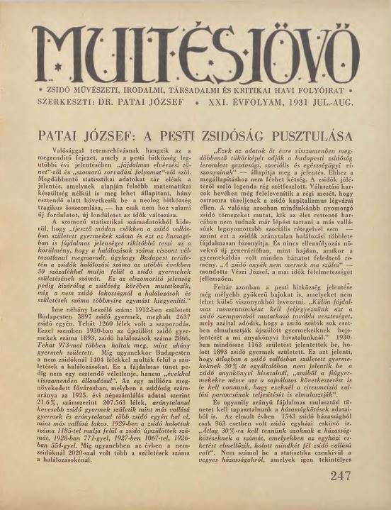 Mult &eacute;s J&ouml;vő 21. &eacute;vf. (1931. j&uacute;lius-augusztus)