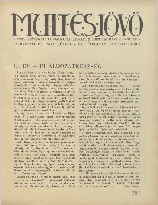 Mult &eacute;s J&ouml;vő 21. &eacute;vf. (1931. szeptember)
